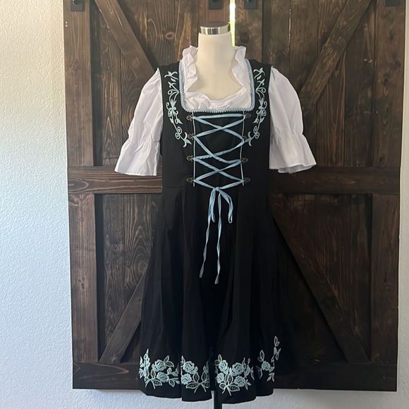 XL16-18 Trachten,Oktoberfest,Germanfest Dirndl Dress,3-pc,Blue Roses embroidered - Picture 3 of 14